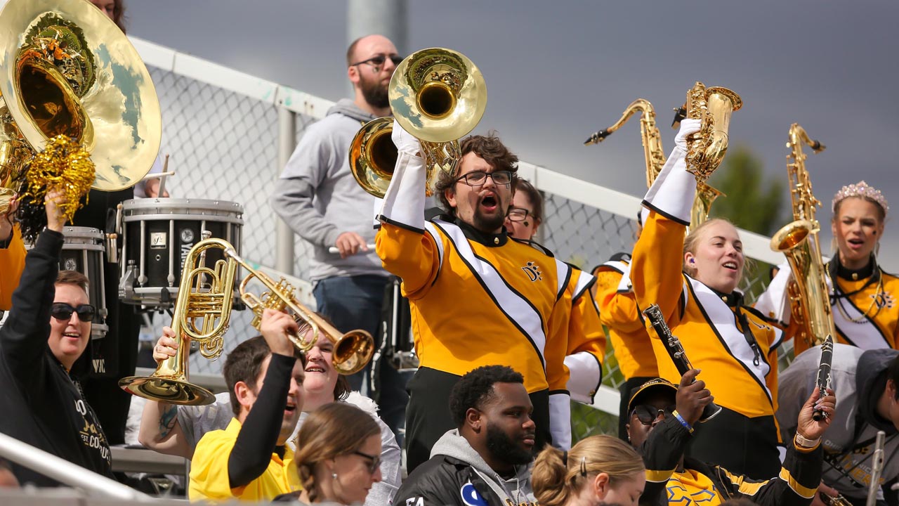 The ODU band and fans cheer on the Panthers from the stands.