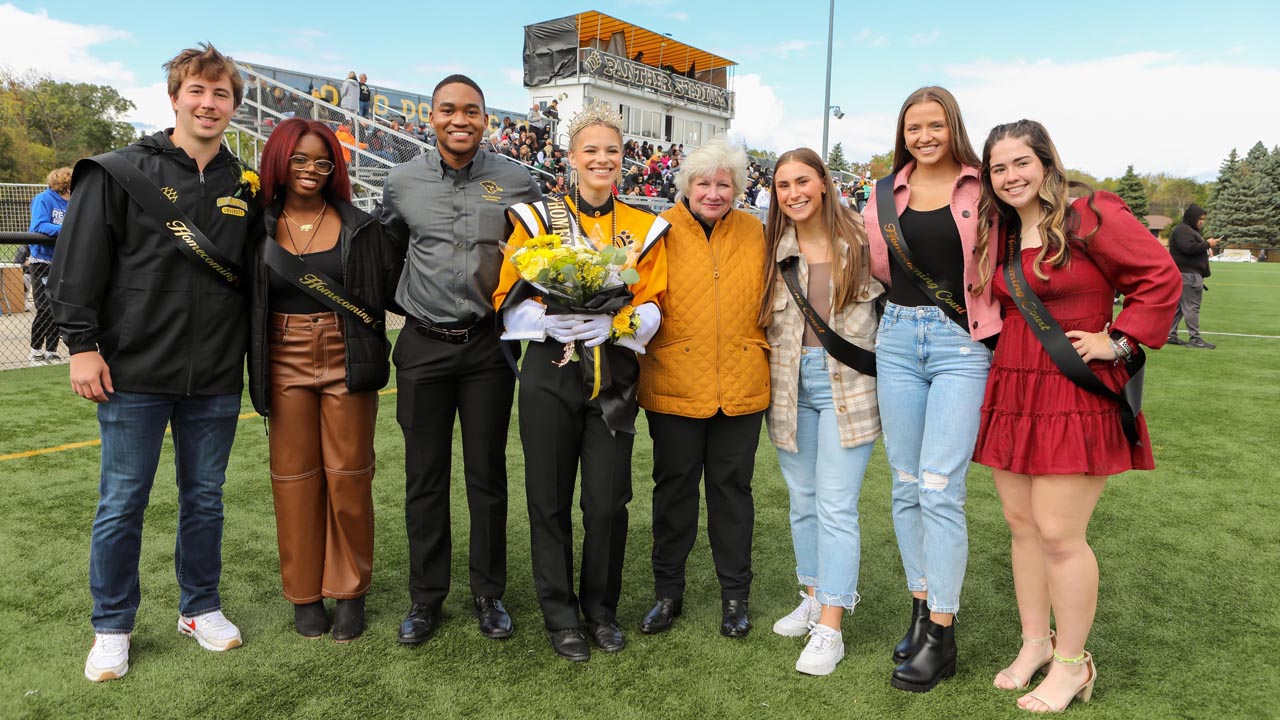 The 2023 Homecoming Court with ODU President Connie Gallaher.